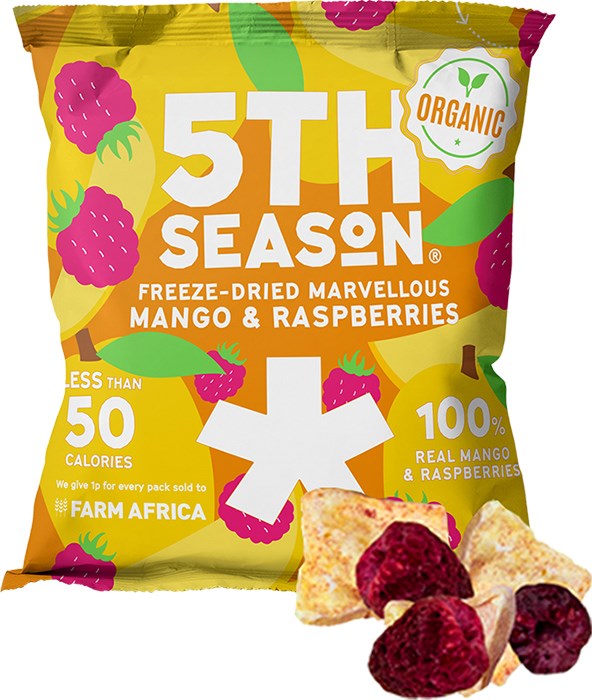 Mango & vadelma, pakastekuivattu 14 g, 5th Season | Kuivahedelmät | Ruoka |  Kaikki tuotteet | Aduki Oy